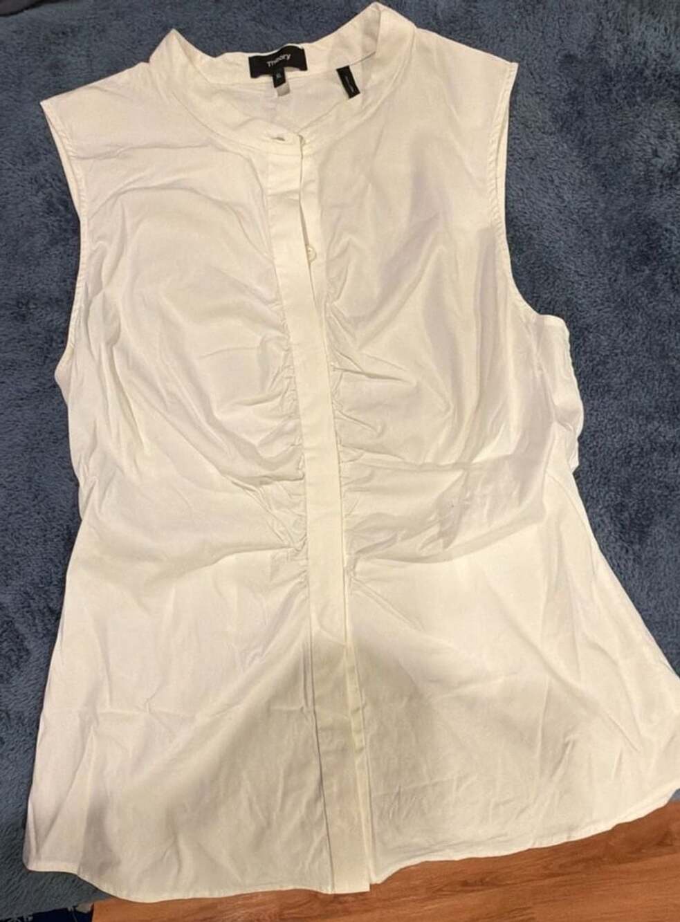 Theory Women's White Ruched Sleeveless Button-Down Shirt Size XL
